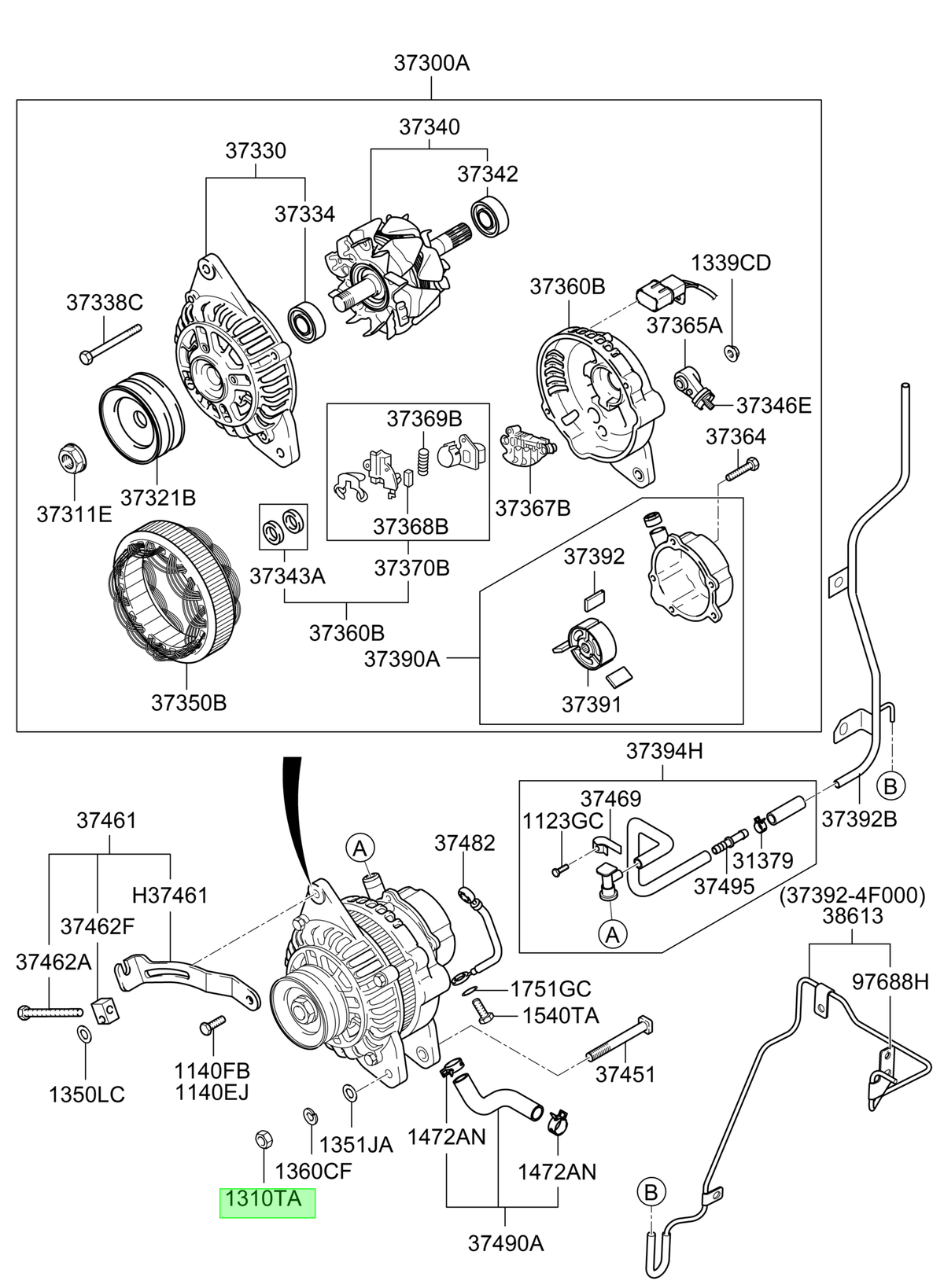 Tuerca Alternador Orig. Para Hyundai Terracan 2001-2007