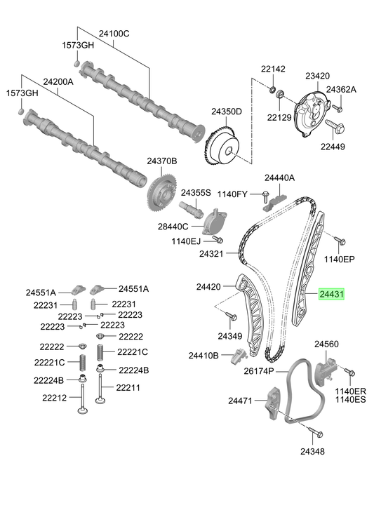 Guía Cadena Distrib. Original Para Hyundai Sonata 2019-2025