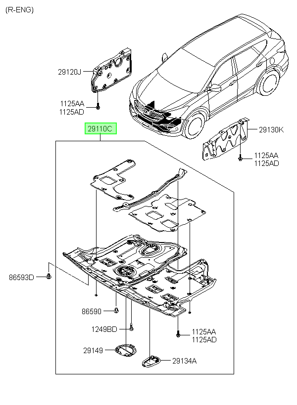 Cubre Cárter Central Orig. Para Hyundai Santa Fe 2012-2020