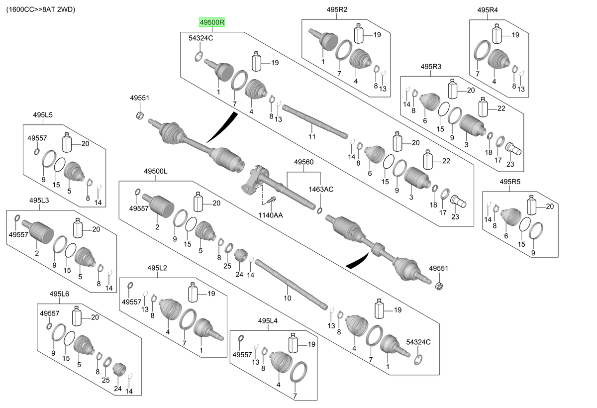 Homocinética Der. Rh Original Para Hyundai Kona 2023-2025