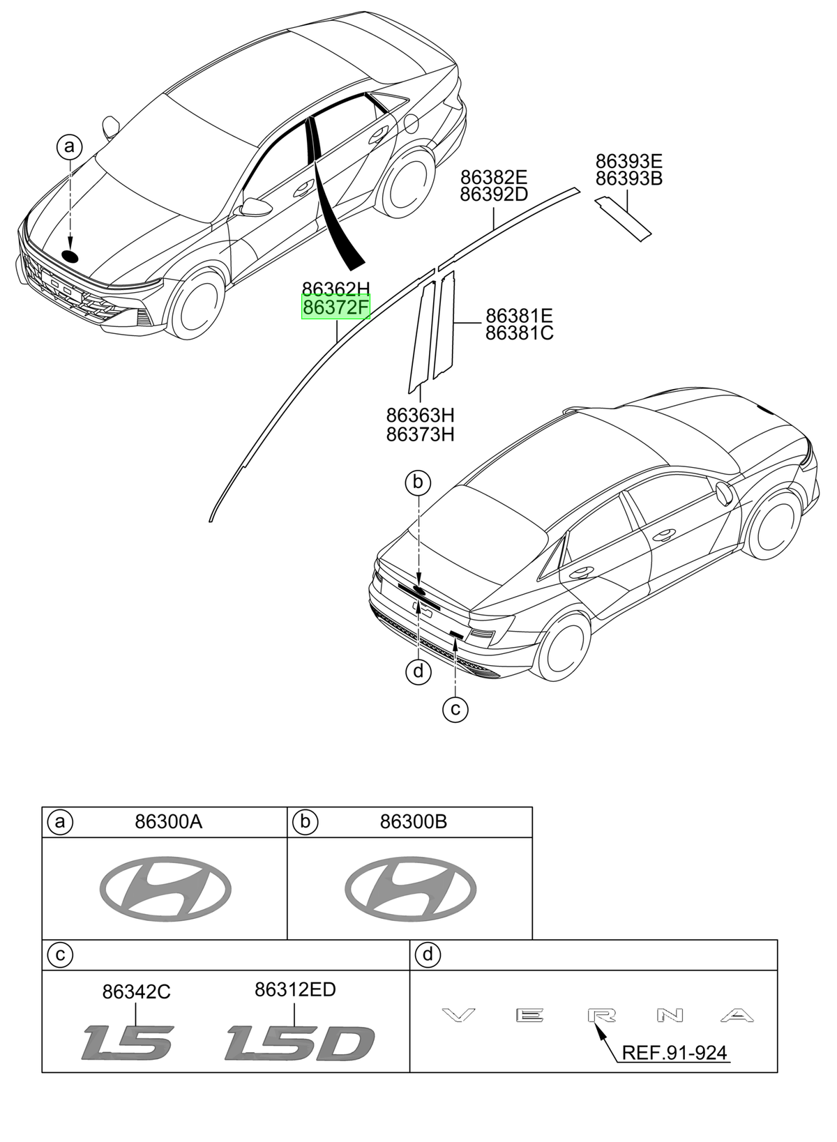 Blackout Sup. Pta. Del. Der. Rh Original Para Hyundai Accent