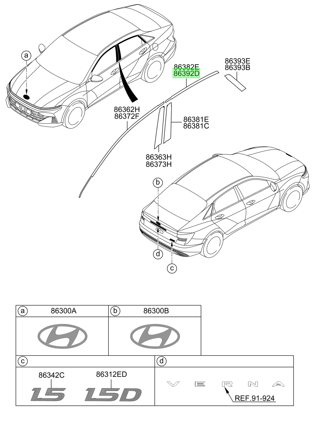 Blackout Sup. Pta. Tras. Der. Rh Original Para Hyundai Accen