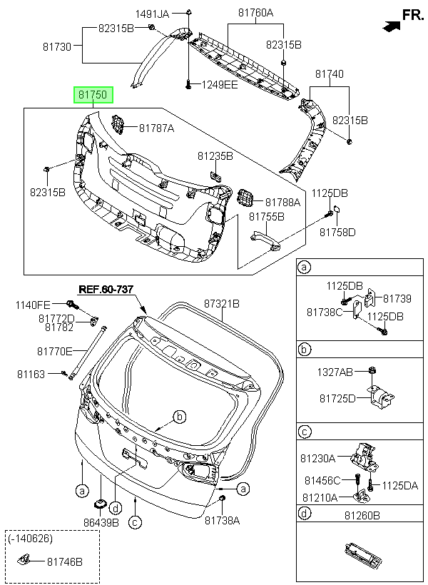 Tapiz Portalon Central Orig. Para Hyundai Santa Fe 2013-2018