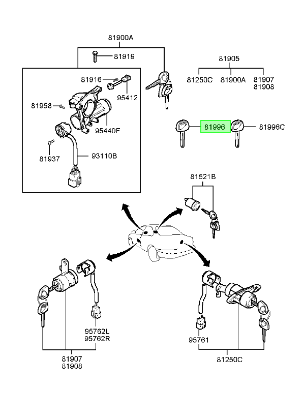 Paleta De Llave Orig. Para Hyundai Terracan 2001-2007