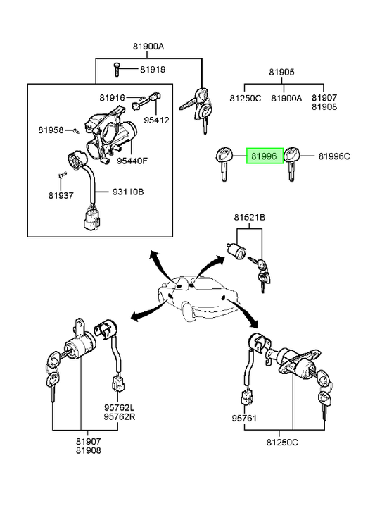 Paleta De Llave Orig. Para Hyundai Elantra 1996-1999