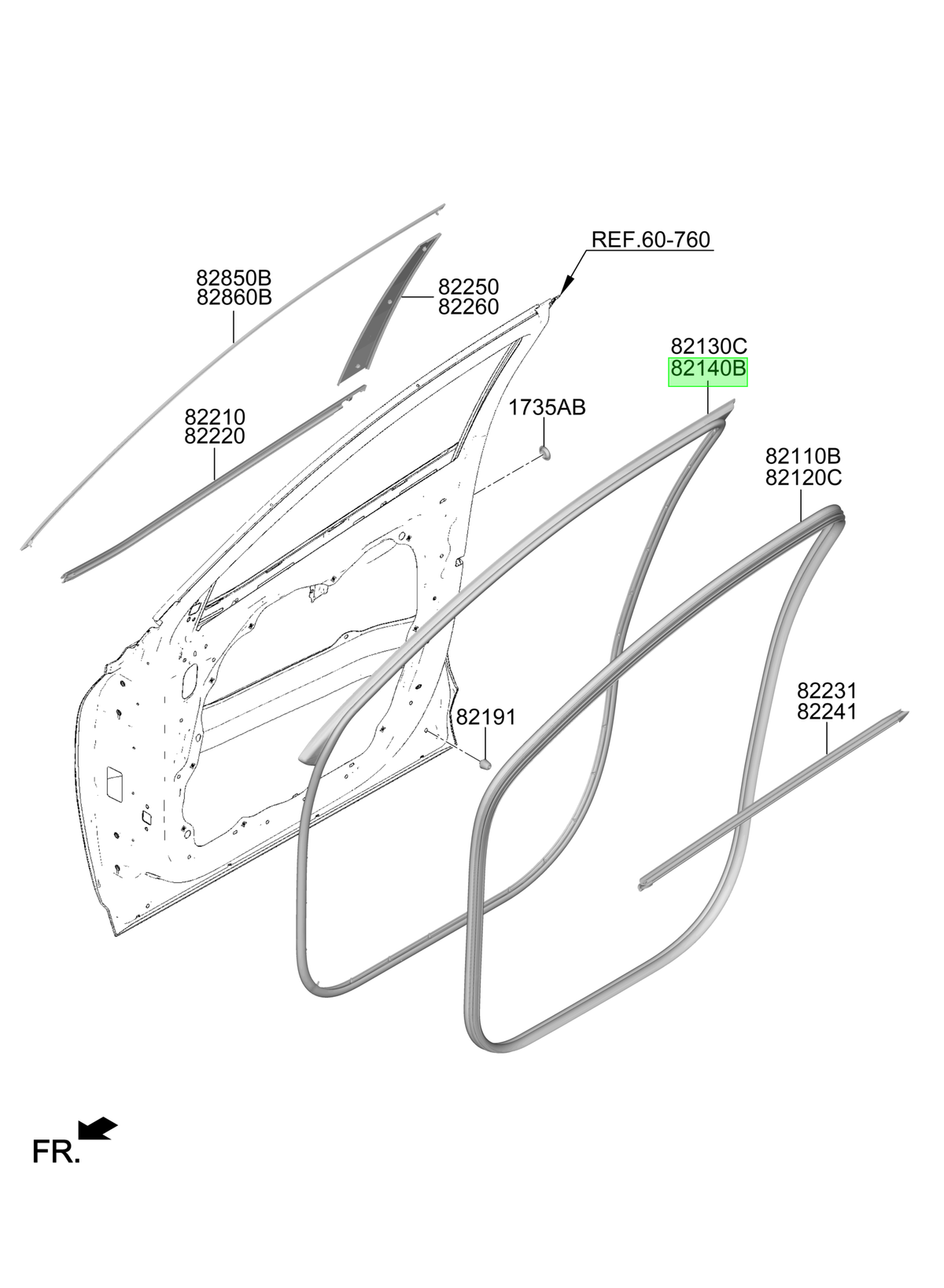 Goma Contorno Pta. Del. Der. Rh Original Para Hyundai Tucson