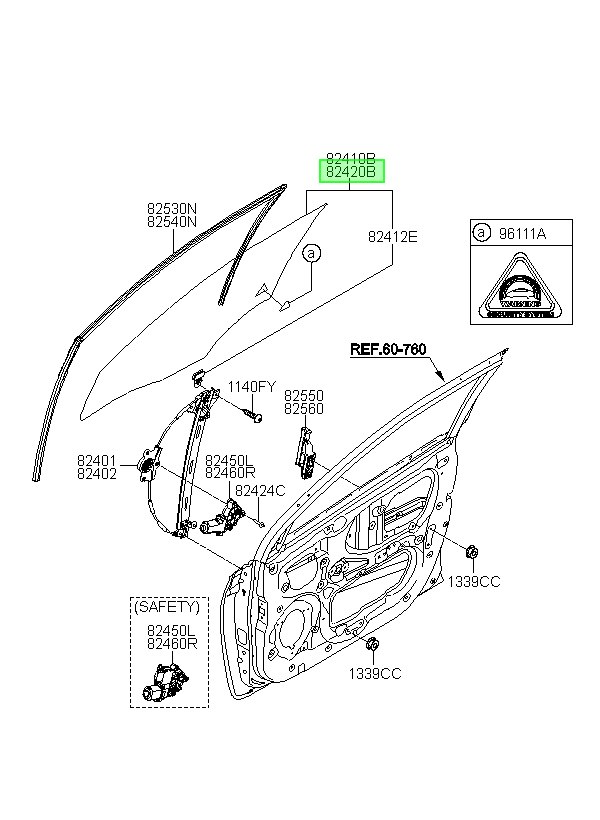 Vidrio Puerta Del. Rh Orig. Para Hyundai I20 Desde 2017