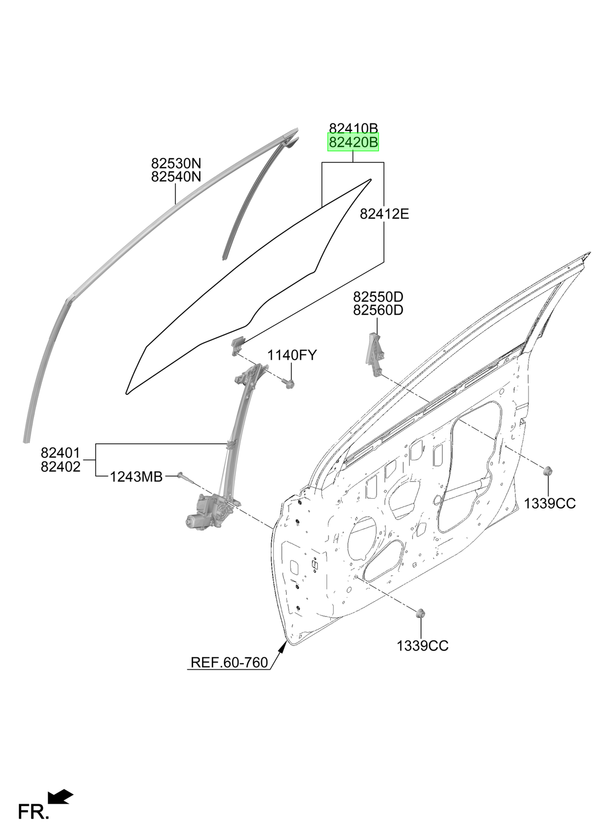 Vidrio Pta. Del. Der. Rh Original Para Hyundai I20 2020-2025