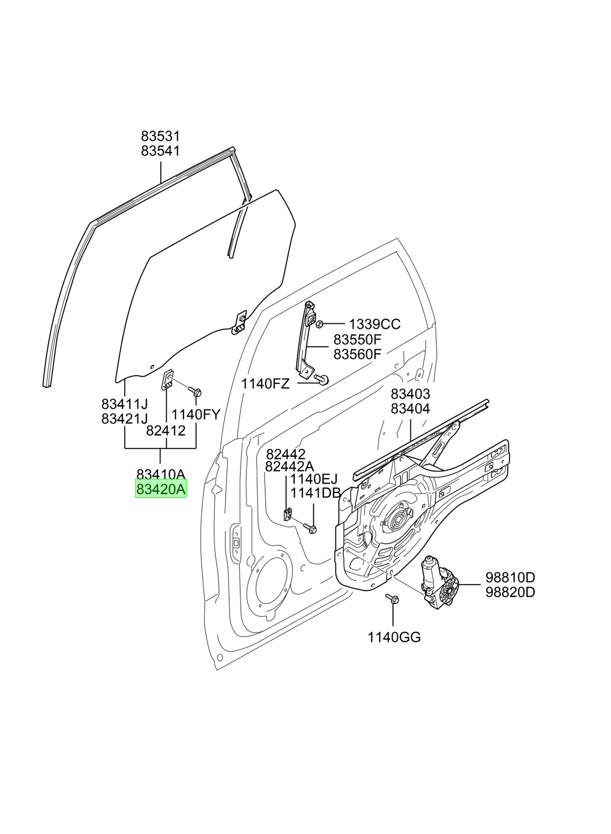 Vidrio Puerta Tras. Rh Tucson Orig. Para Hyundai 2005-2010
