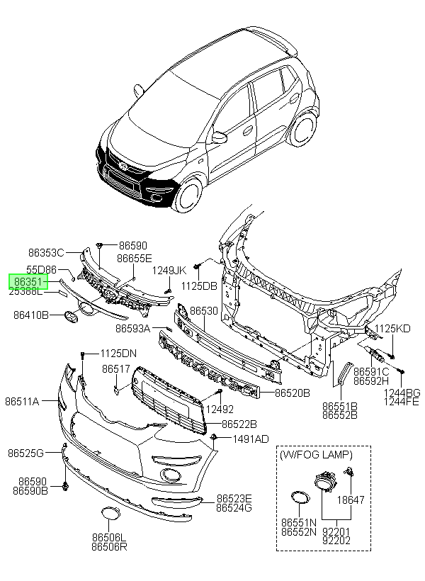 Rajilla Parachoque Del. Orig. Para Hyundai I10 2010-2015