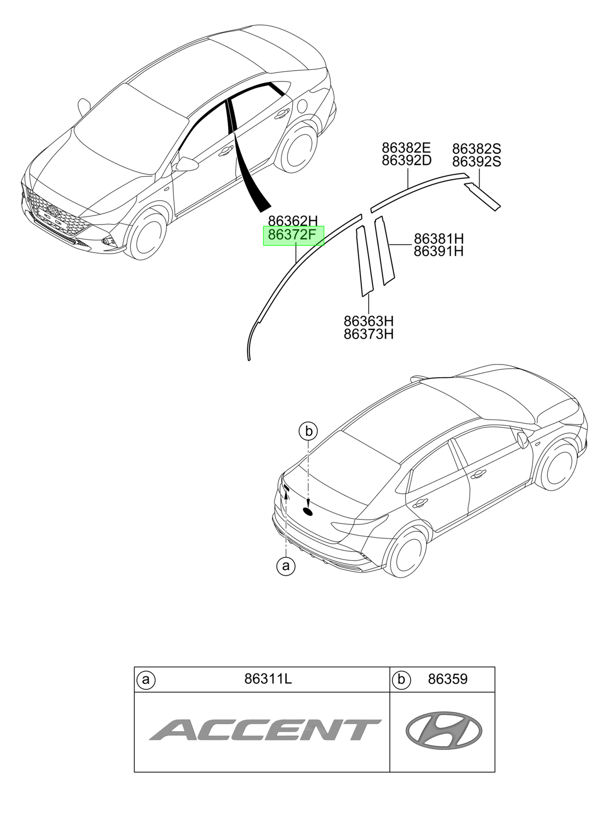 Autoadhesivo Marco Original Para Hyundai Accent 2017-2024