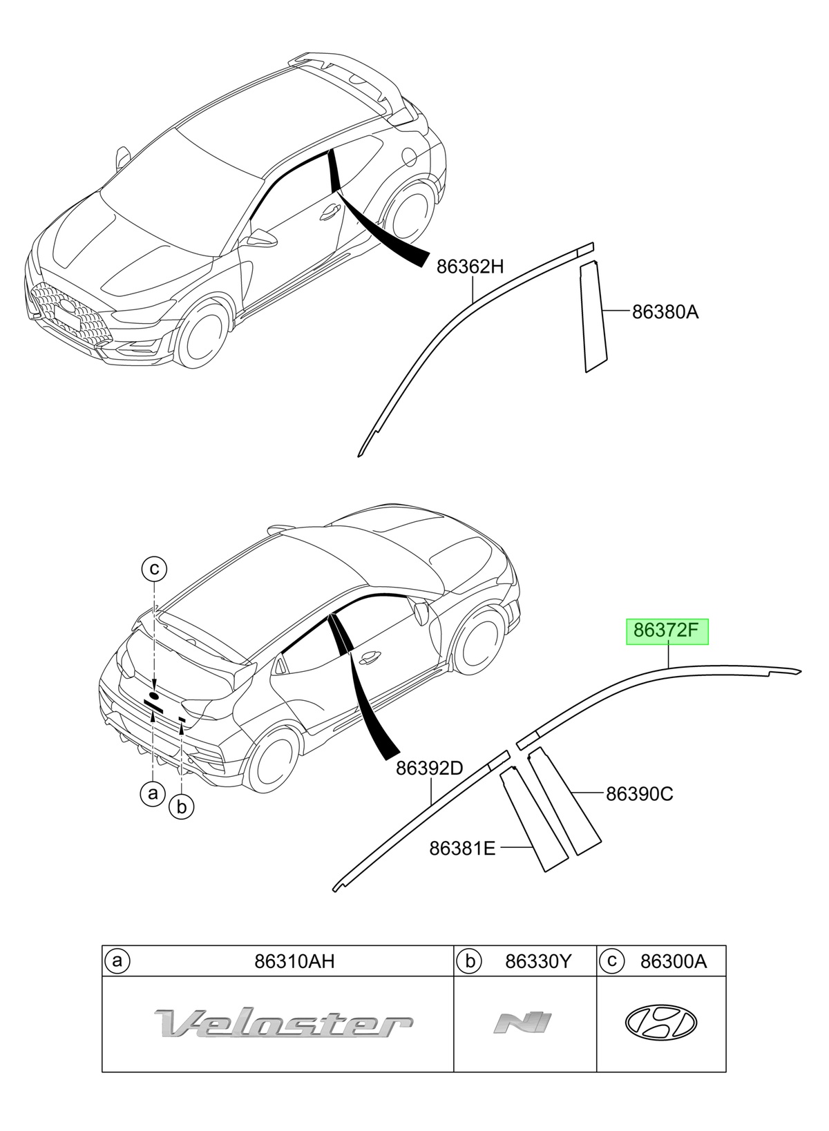 Autoadhesivo Marco Original Para Hyundai Veloster 2017-2022