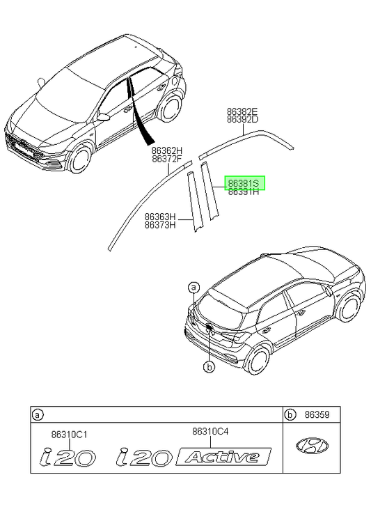 Autoadhesivo Marco Puerta Orig. Para Hyundai I20 Desde 2017