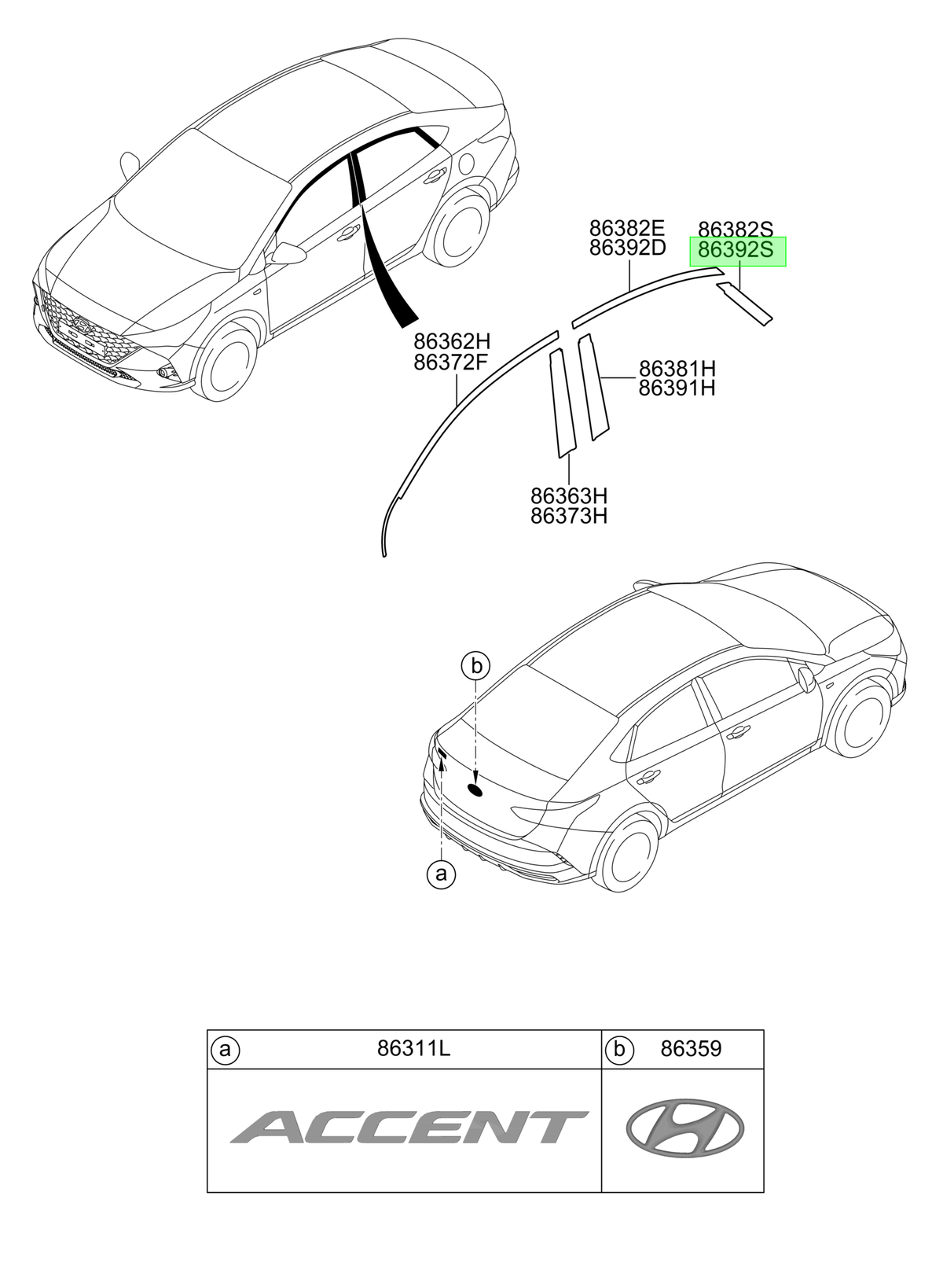 Autoadhesivo Marco Tras. Der. Original Para Hyundai Accent
