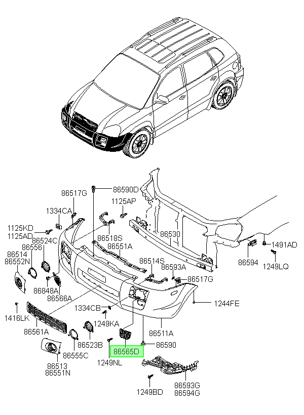 Malla Parachoque Tucson Del. Lh Orig. Para Hyundai 2005-2010
