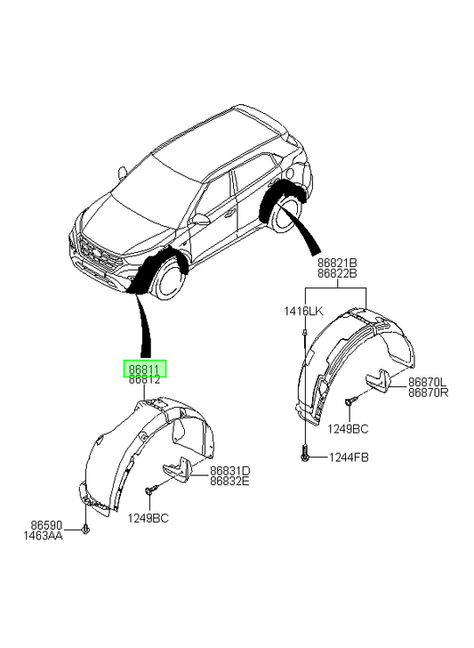 Diagrama de catálogo OEM 86811A0000 - guardafango delantero izquierdo Hyundai Creta