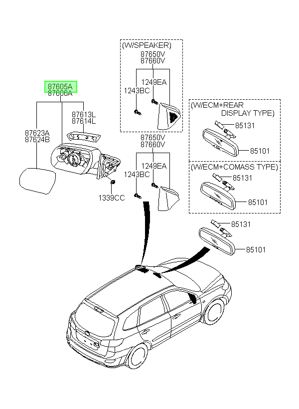 Espejo Ext. Lh Ext Orig. Para Hyundai Santa Fe 2006-2012