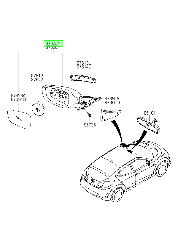 Espejexterno Lh Ext Orig. Para Hyundai Veloster 2011-2018