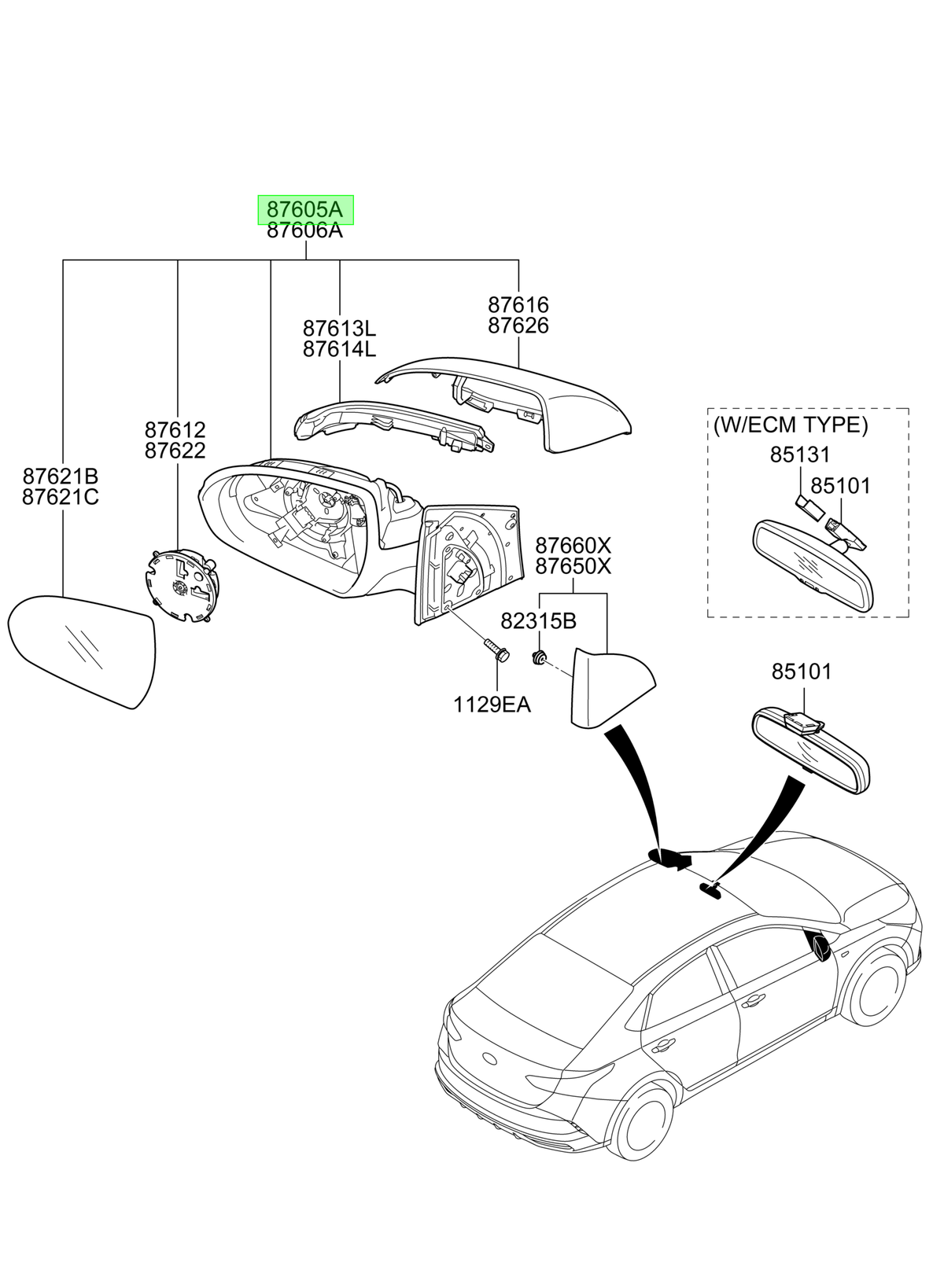 Espejo Ext. Izq. Original Para Hyundai Accent 2017-2024