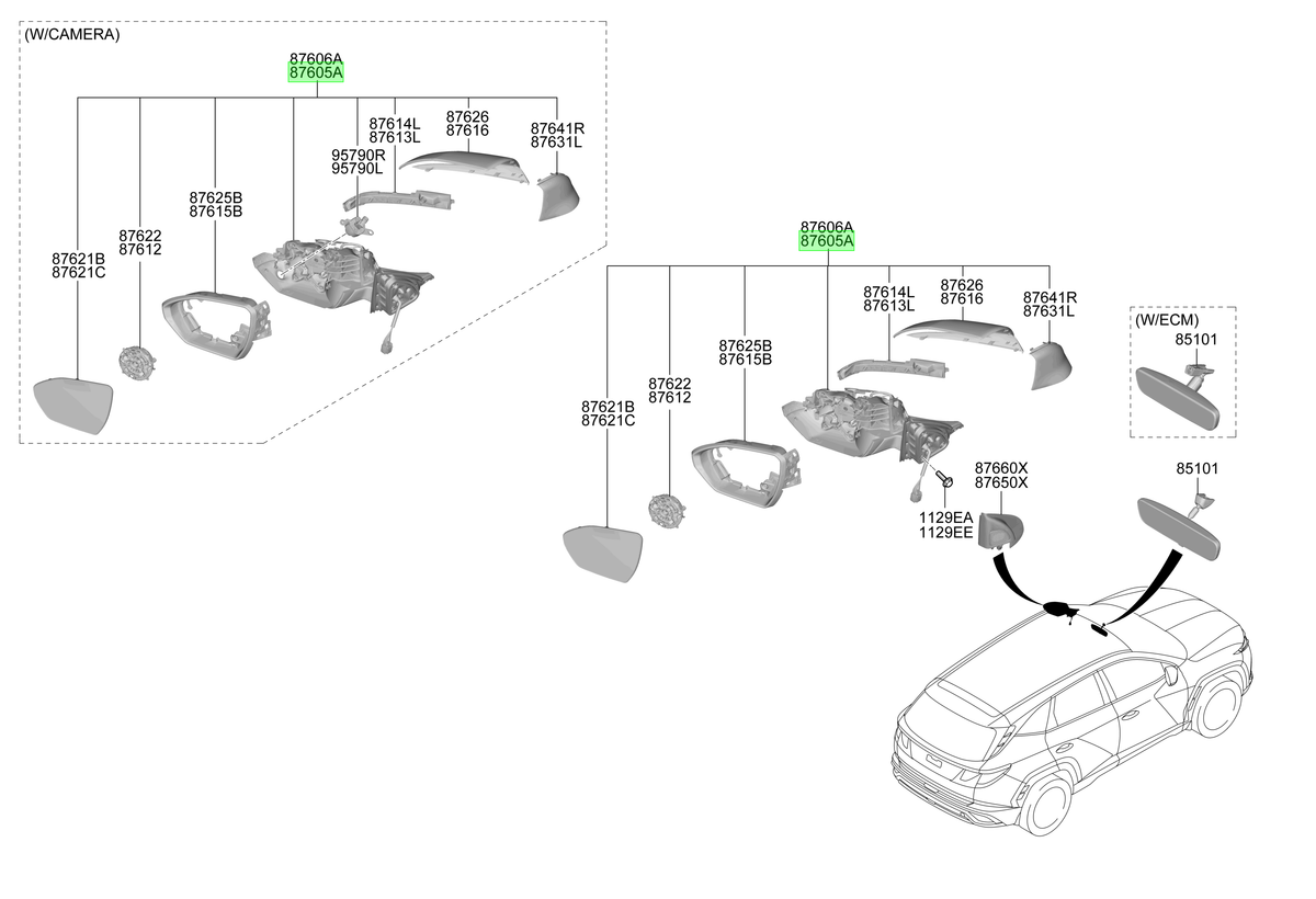 Espejo Ext. Izq. Lh Original Para Hyundai Tucson 2024-2025