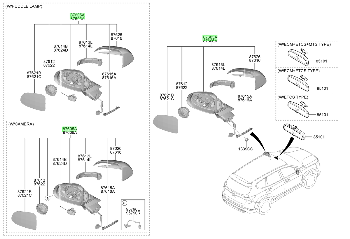 Espejo Ext. Izq. Lh Original Para Hyundai Santa Fe 2018-2024