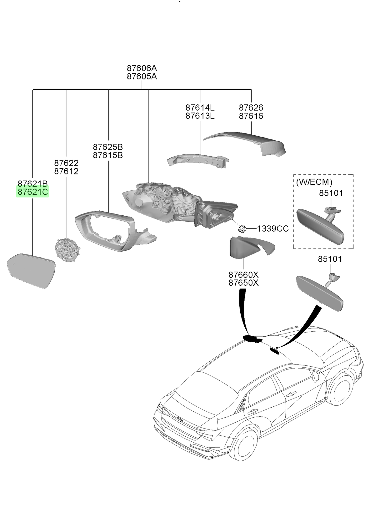Luna Espejo Izq. Lh Original Para Hyundai Elantra 2020-2025