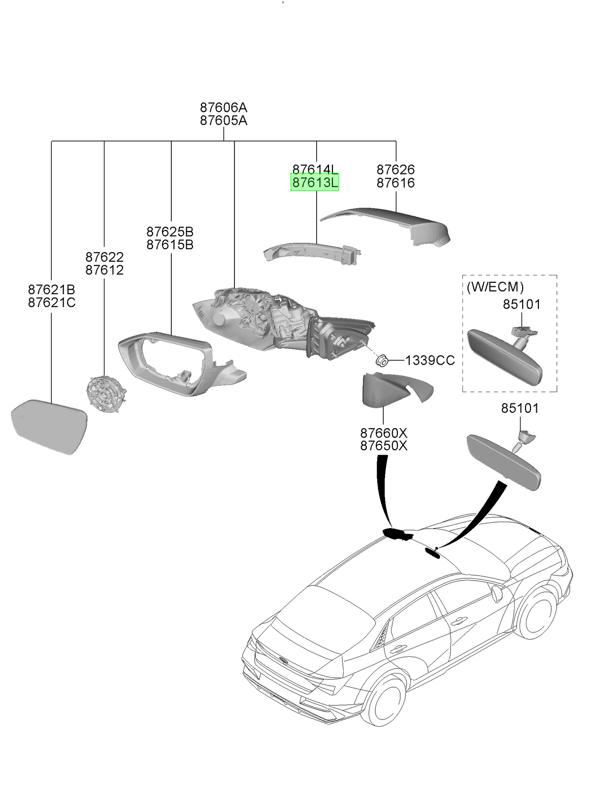 Espejo Izq. Lh Original Para Hyundai Elantra 2020-2025