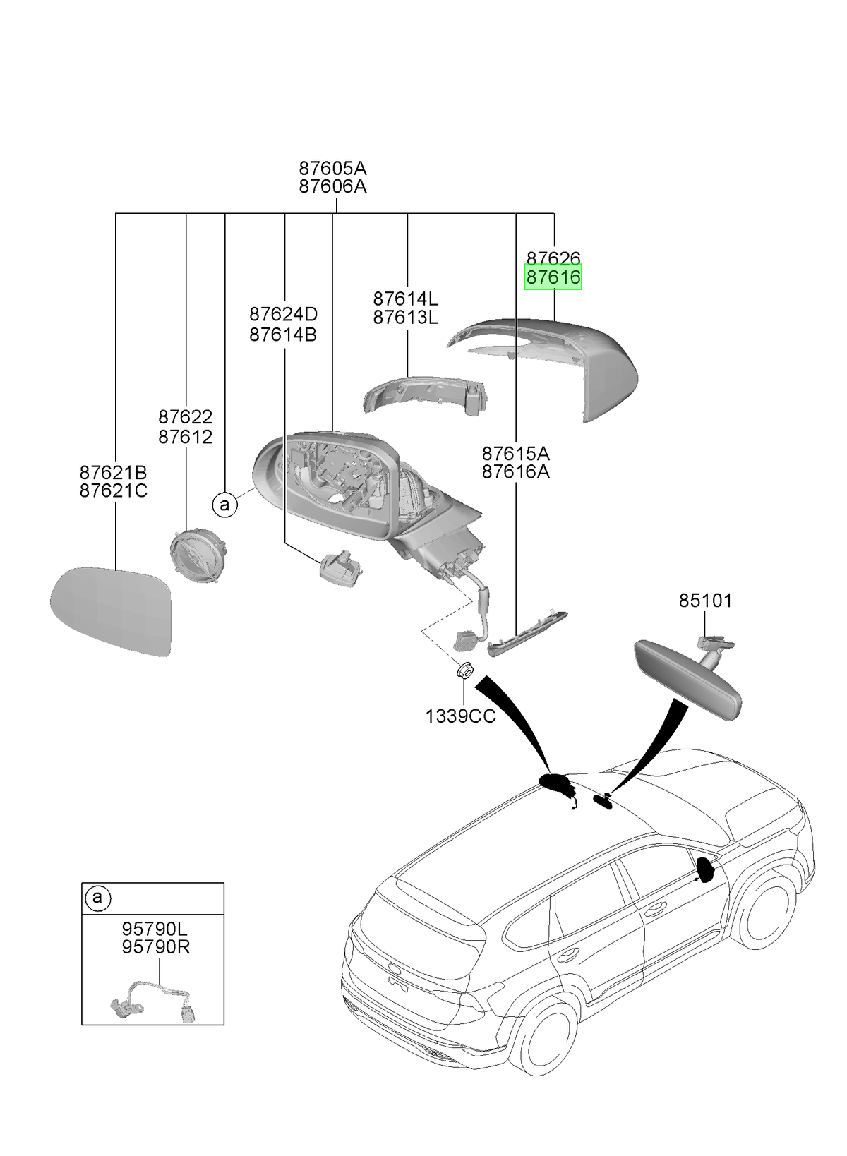 Espejo Izq. Lh Original Para Hyundai Santa Fe 2018-2025