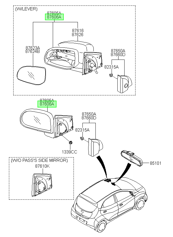 Espejo Retrov. Rh Orig. Para Hyundai Eon 2011-2016