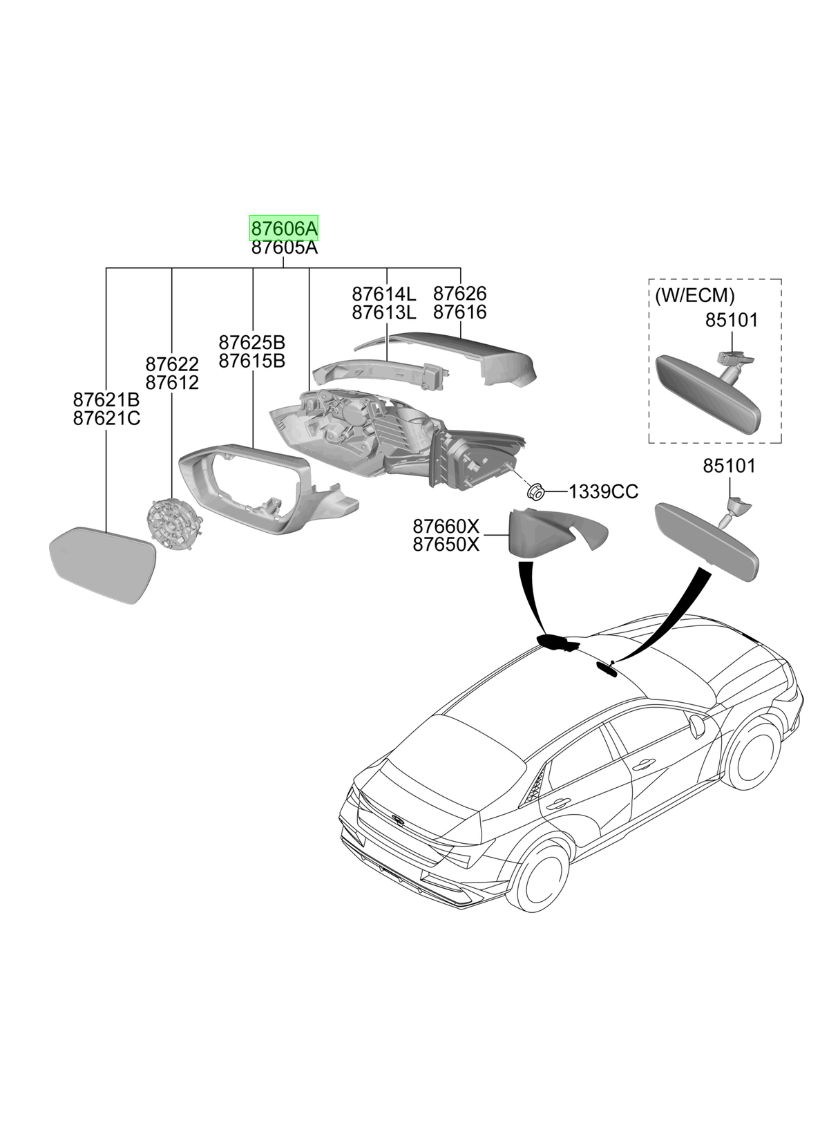 Espejo Ext. Der. Rh Original Para Hyundai Elantra 2020-2025