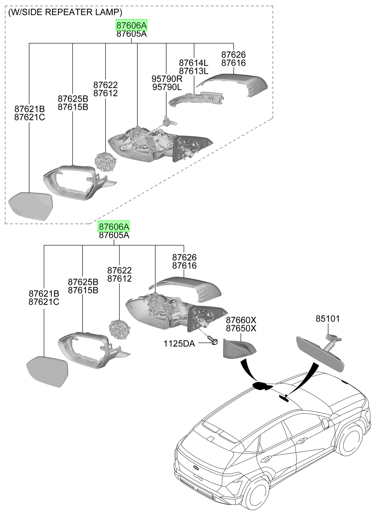 Espejo Ext. Der. Original Para Hyundai Kona 2023-2025