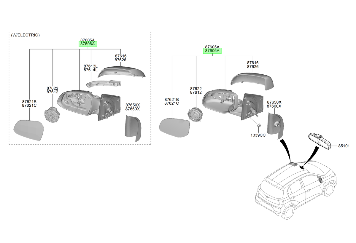 Espejo Der. Rh Original Para Hyundai Atos 2019-2023