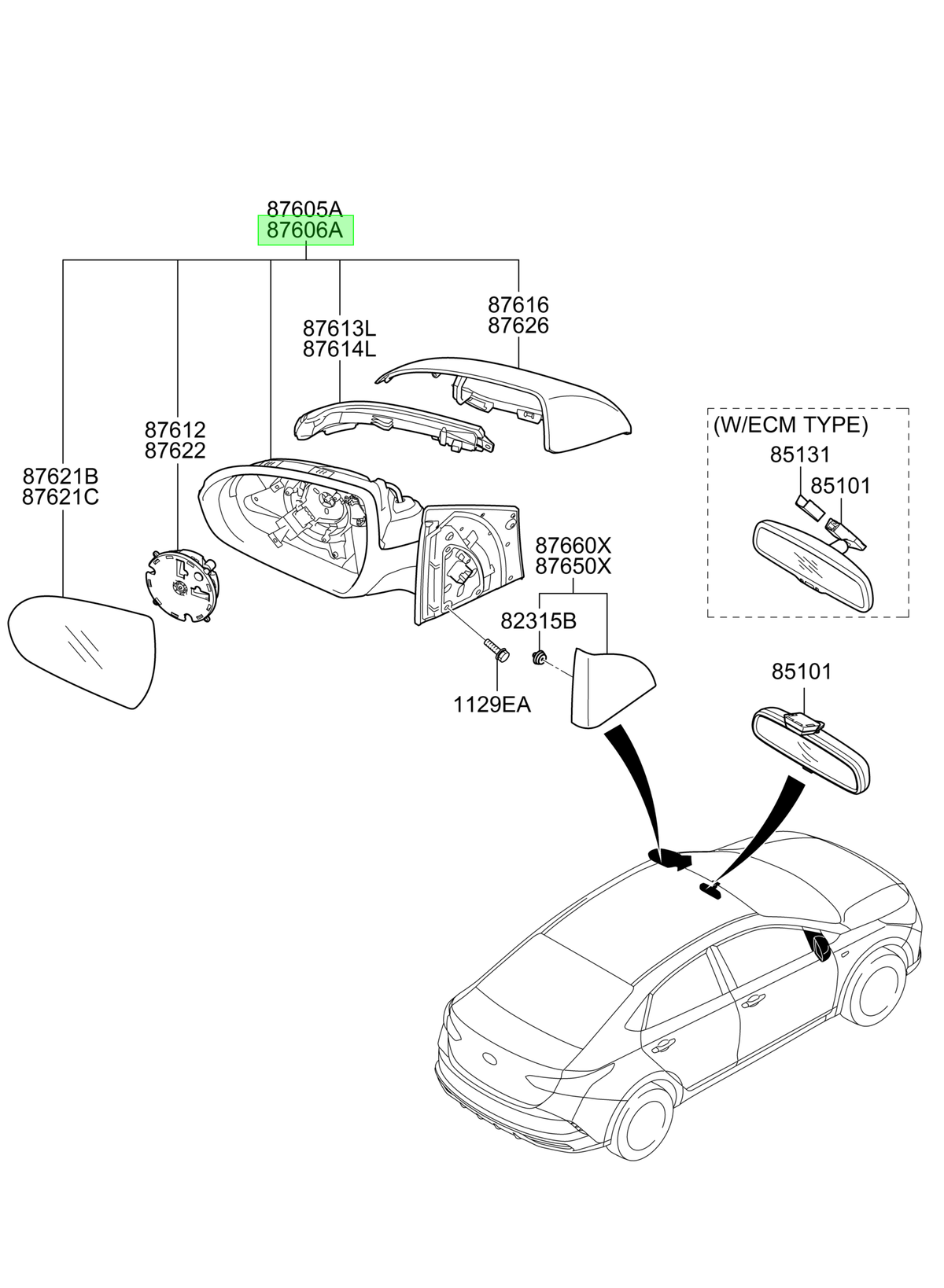 Espejo Ext. Der. Original Para Hyundai Accent 2017-2024