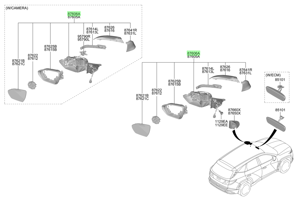 Espejo Ext. Der. Rh Original Para Hyundai Tucson 2024-2025
