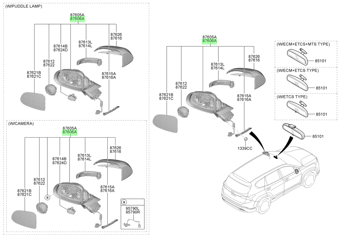 Espejo Ext. Der. Original Para Hyundai Santa Fe 2018-2024