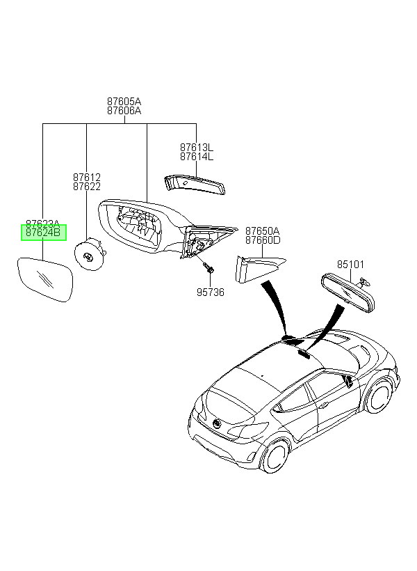 Luna Espejo Rh Orig. Para Hyundai Veloster 2011-2018