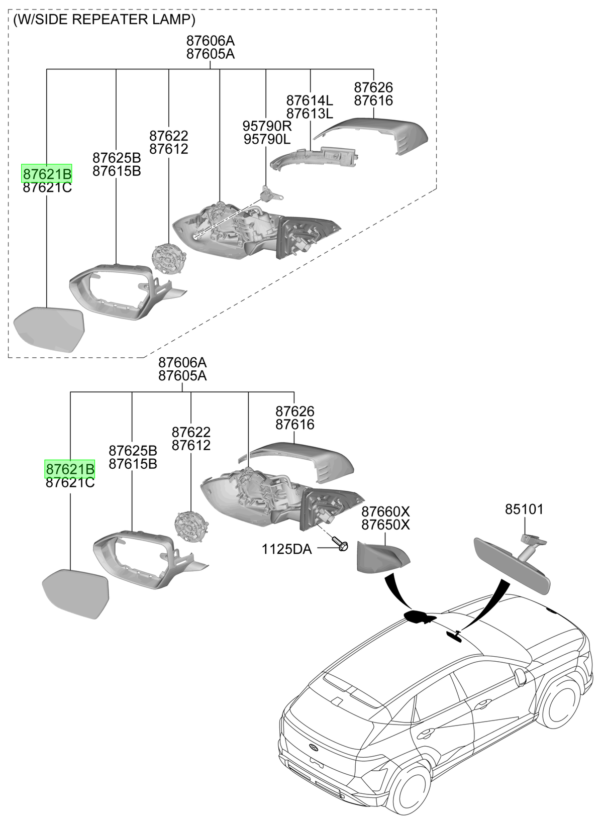 Luna Espejo Der. Rh Original Para Hyundai Kona 2023-2025