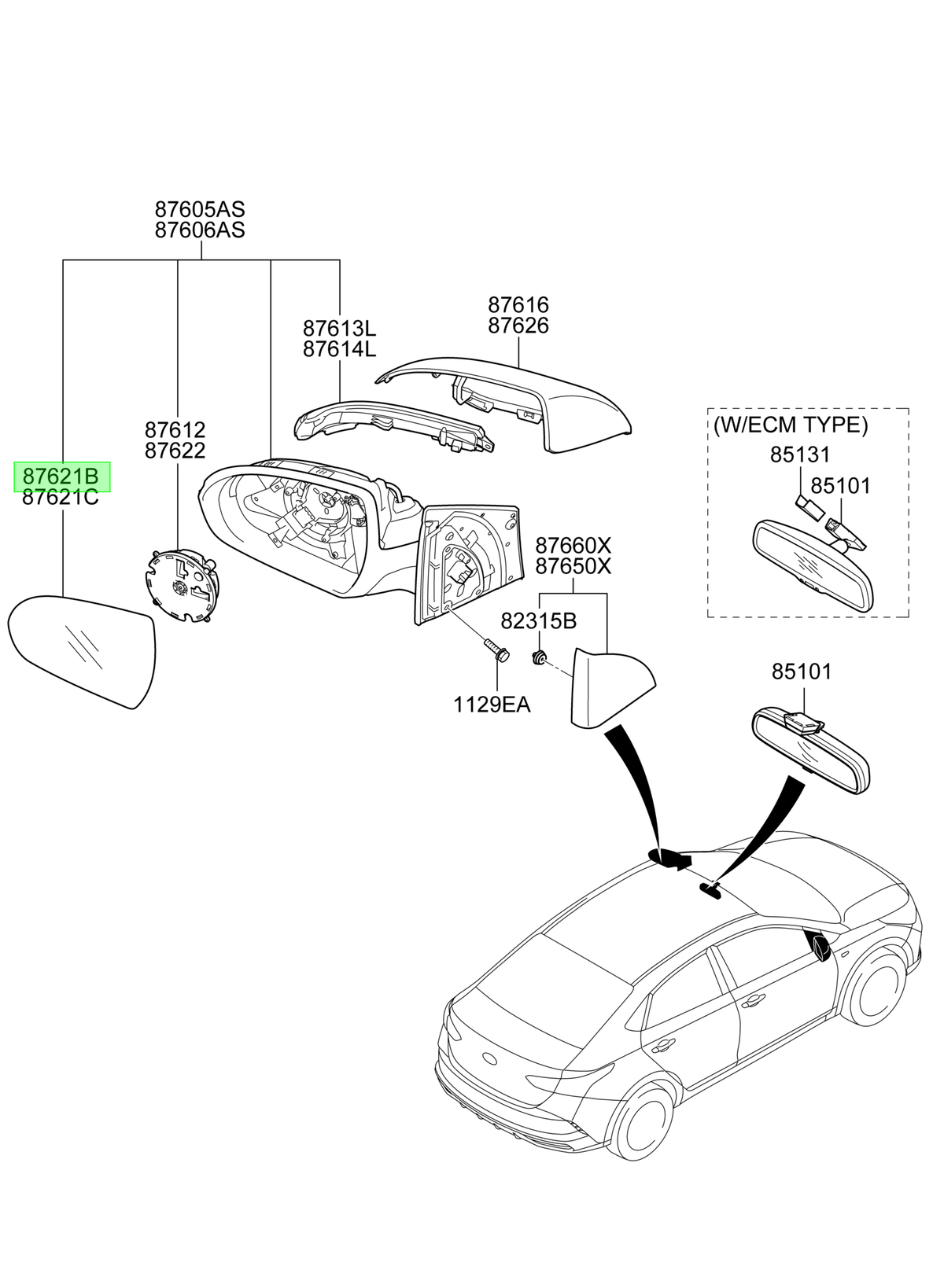 Luna Espejo Der. Rh Original Para Hyundai Accent 2017-2024