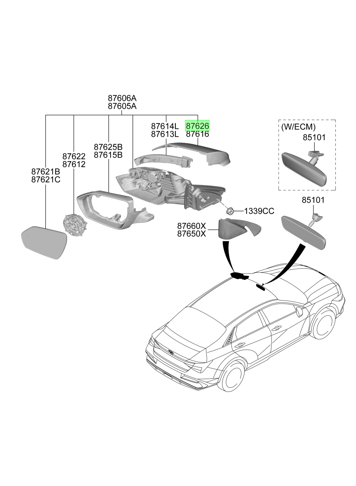 Tapa Espejo Der. Rh Original Para Hyundai Elantra 2020-2025