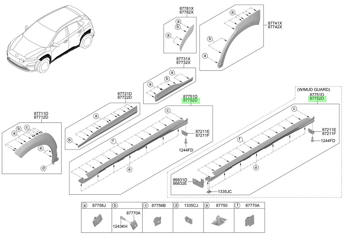 Moldura Zócalo Der. Rh Original Para Hyundai Kona 2020-2024
