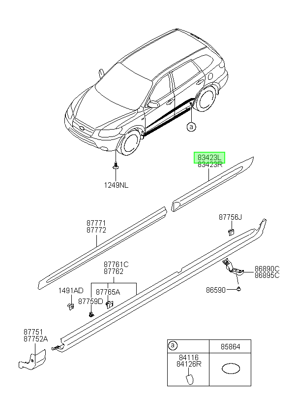 Moldura Puerta Tras. Izq. Lh Original Para Hyundai Santa Fe