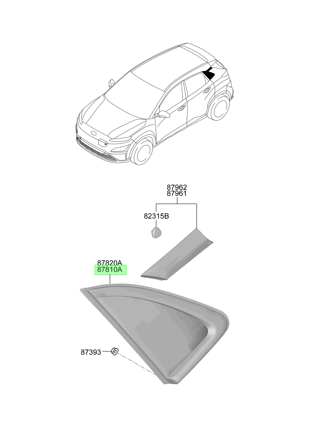 Vidrio Fijo Tras. Izq. Lh Orig. Para Hyundai Kona 2018-2024