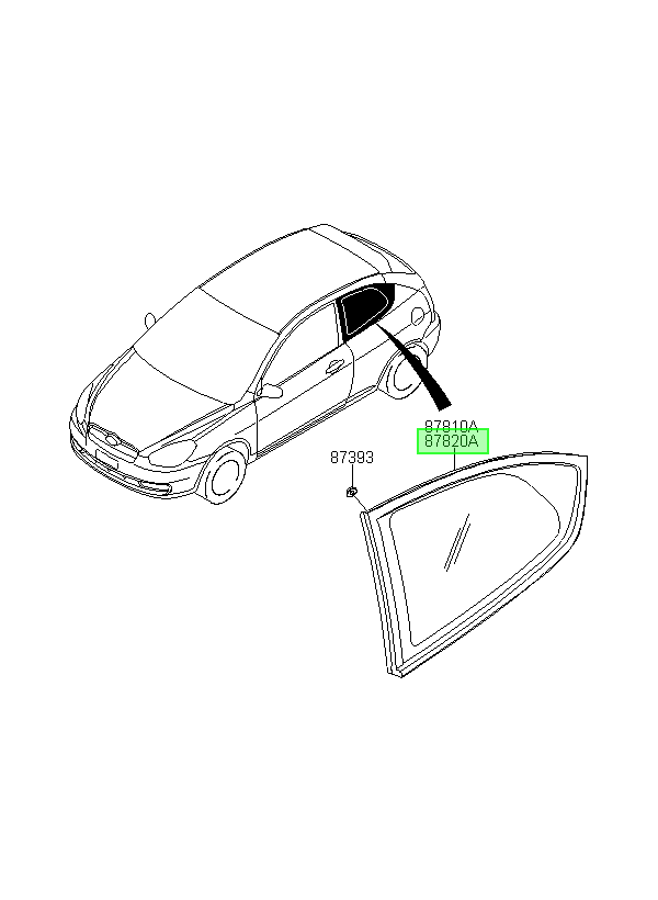 Vidrio Costado Rh Accent Orig. Para Hyundai 2007-2010