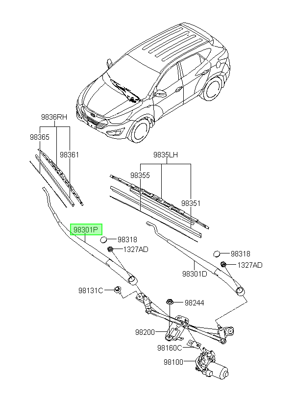 Brazo Plumilla Rh Orig. Para Hyundai Tucson 2011-2014